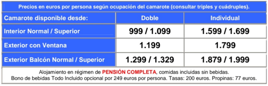 Precios Crucero de Solteros Fin de Año Mediterráneo